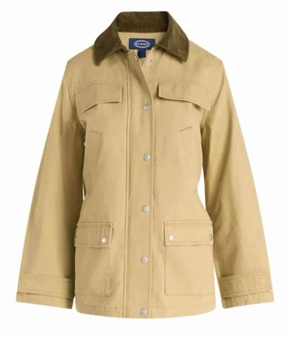 Scoop Barn Field Jacket Classic Tan Chore Zip Snap Brown Corduroy Collar Large
